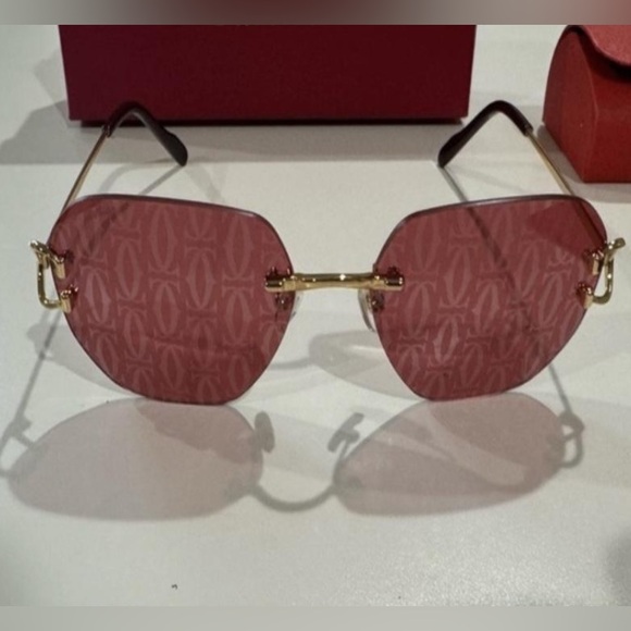 Cartier Geometric Frame Sunglasses Pink / Red BRAND NEW - Picture 2 of 11
